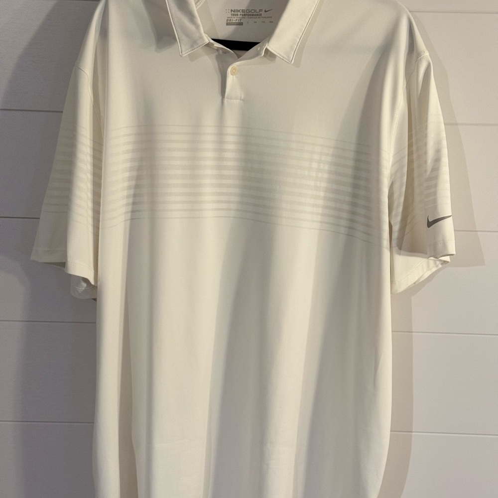Nike White Polo Shirt with Textured Stripes